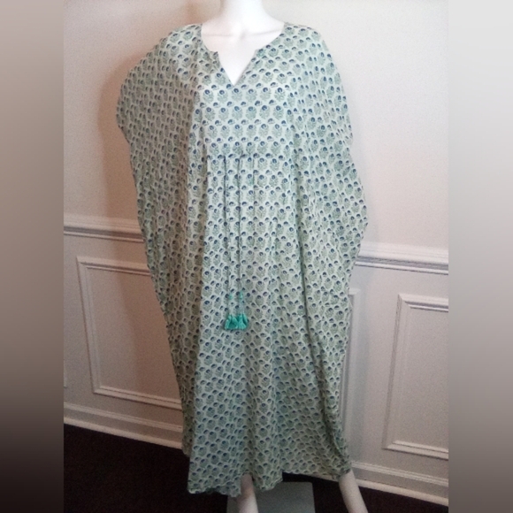 Women's Bellino Blue Floral Maxi Kaftan Dress, One Size - Picture 16 of 16